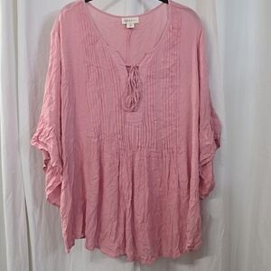 0x 1x 2x 3x Style Co Baby Pink Crinkle Gauze Flutter Pintuck Boho Babydoll Top
